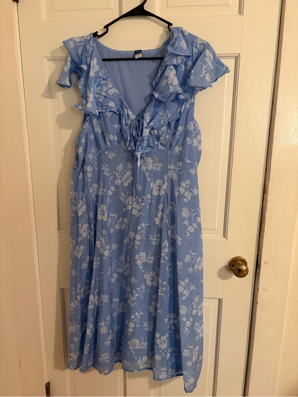 Old Navy Light Blue and White Floral Ruffle Maxi Dress